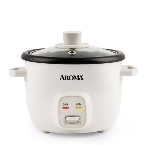 A photo of an inexpensive rice cooker on a white background